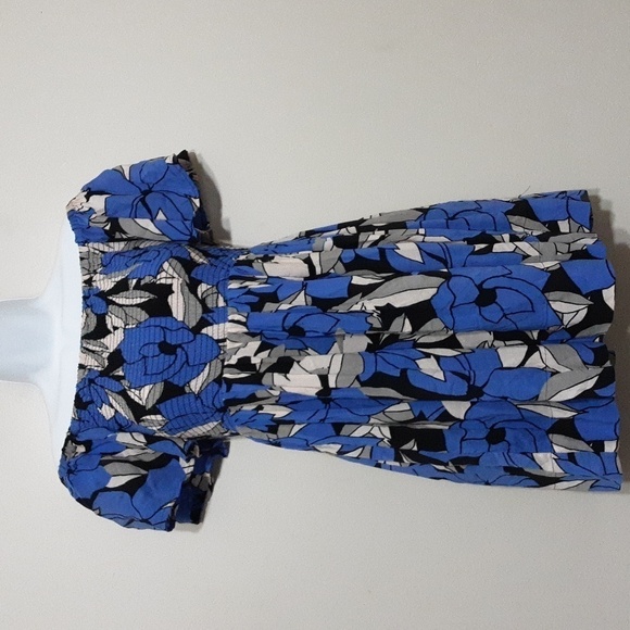 Free people Louise smocked off shoulder floral mini dress women Blue XS/TP fairy - Picture 3 of 10